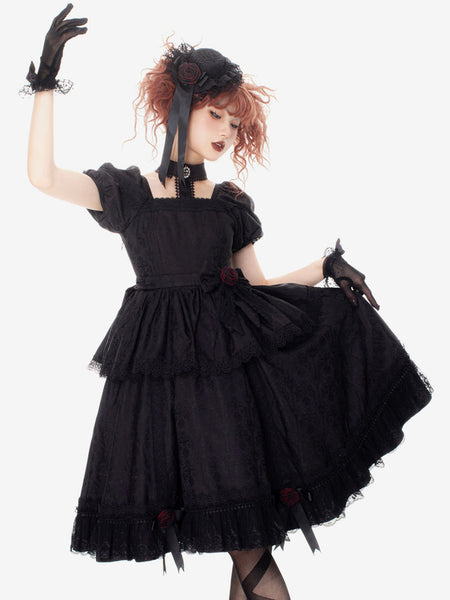 Gothic Lolita Dresses Ruffles Rose Black Black