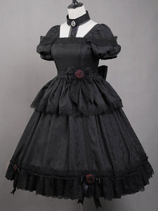 Gothic Lolita Dresses Ruffles Rose Black Black