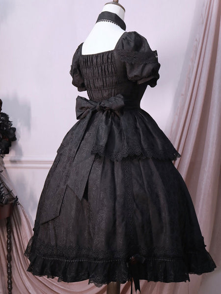 Gothic Lolita Dresses Ruffles Rose Black Black