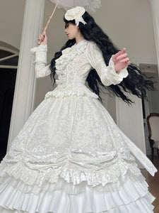 Gothic Lolita Dresses Victorian Goth Lolita Long Sleeves White Black Lace Bows