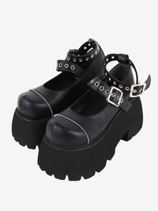 Gothic Lolita Footwear Black Metallic Grommets Round Toe PU Leather Lolita Shoes