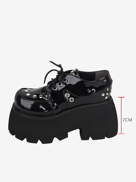 Gothic Lolita Footwear Black Metallic Rivets Round Toe PU Leather Lolita Shoes