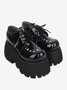 Gothic Lolita Footwear Black Metallic Rivets Round Toe PU Leather Lolita Shoes