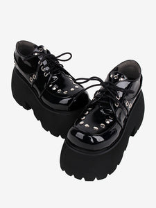 Gothic Lolita Footwear Black Metallic Rivets Round Toe PU Leather Lolita Shoes