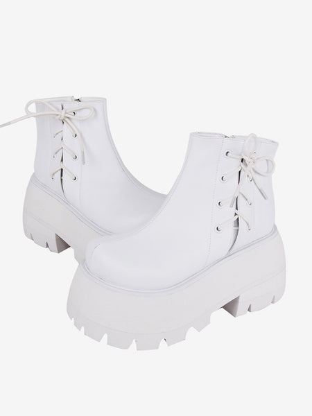 Gothic Lolita Footwear White PU Leather Wedge Heel Lolita Shoes