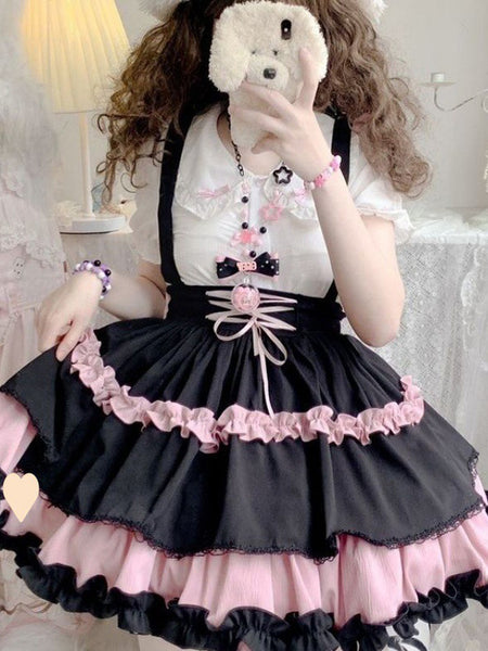 Gothic Lolita SK Ruffles Lace Up Purple Color Block Lolita Skirts