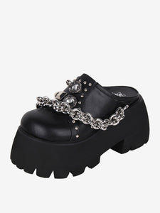 Gothic Lolita Sandals Black Grommets Metallic PU Leather Round Toe Lolita Summer Shoes