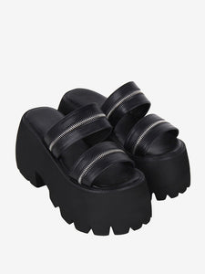 Gothic Lolita Sandals Black Metal Details Metallic PU Leather Peep Toe Lolita Summer Shoes