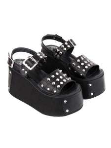 Gothic Lolita Sandals Black Rivets PU Leather Round Toe Lolita Summer Shoes