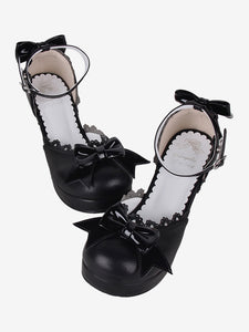 Gothic Lolita Sandals Bows Open Toe Bow PU Leather Black Lolita Summer Shoes