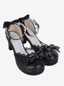 Gothic Lolita Sandals Bows Open Toe Bow PU Leather Black Lolita Summer Shoes