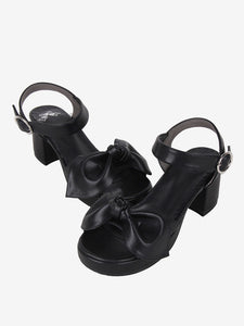 Gothic Lolita Sandals Bows Open Toe Bow PU Leather Black Lolita Summer Shoes