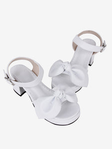 Gothic Lolita Sandals Bows Open Toe Bow PU Leather Black Lolita Summer Shoes