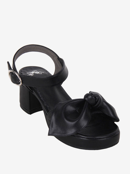 Gothic Lolita Sandals Bows Open Toe Bow PU Leather Black Lolita Summer Shoes