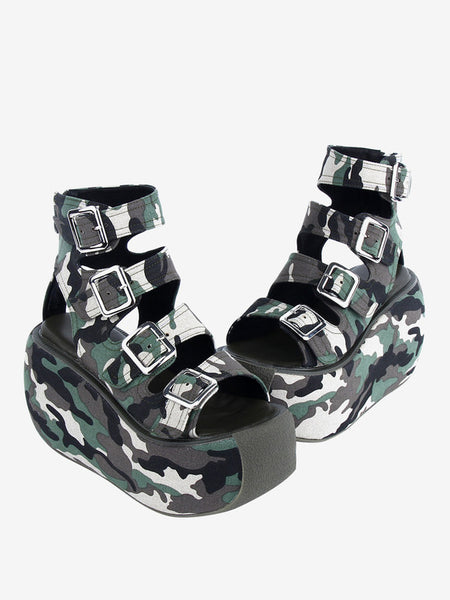 Gothic Lolita Sandals Hunter Green Textile Round Toe Lolita Summer Shoes