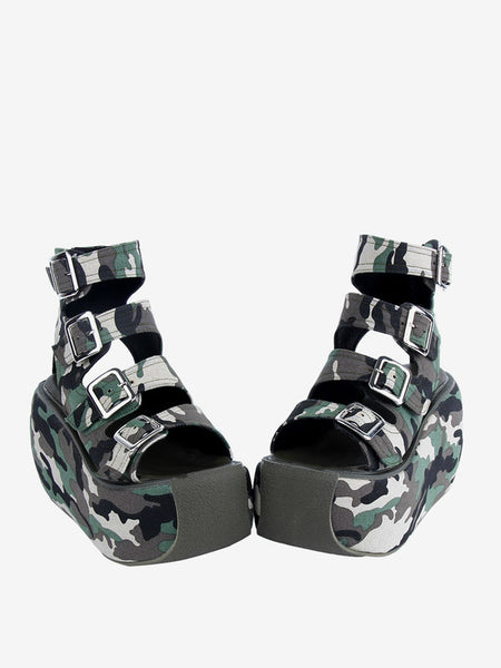 Gothic Lolita Sandals Hunter Green Textile Round Toe Lolita Summer Shoes