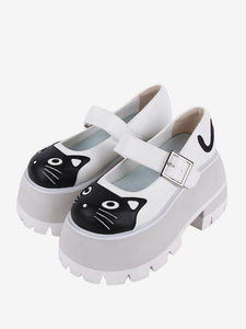 Gothic Lolita Sandals White Applique Animal Print PU Leather Round Toe Lolita Summer Shoes