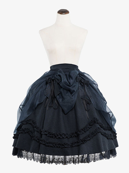 Gothic Lolita Skirt Black Bows Ruffles Lolita Skirts