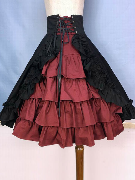 Gothic Lolita Skirt Burgundy Ruffles Lolita Skirts