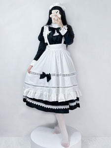 Gothic Maid Lolita Dresses Bows Ruffles Long Sleeves Black Lolita Dress