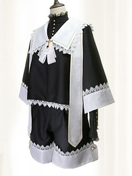 Gothic Ouji Lolita Coats Black Coat Lace Bows Overcoat Polyester Spring Lolita Outwears