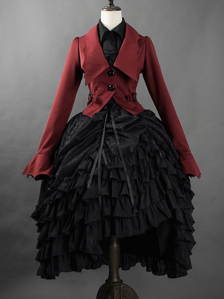 Gothic Ouji Lolita Coats Red Lace Up Polyester Overcoat Coat Spring Lolita Outwears