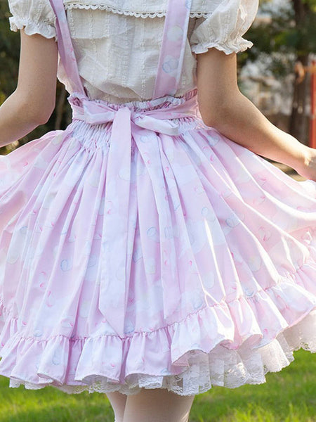 Harajuku Fashion Lolita SK Angel Beats Ruffles Pink Floral Print Lolita Skirts