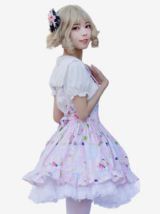 Harajuku Fashion Lolita SK Floral Print Soft Pink Ruffles Lolita Skirts