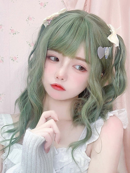 Harajuku Fashion Lolita Wig Green Medium Heat-resistant Fiber Lolita Accessories