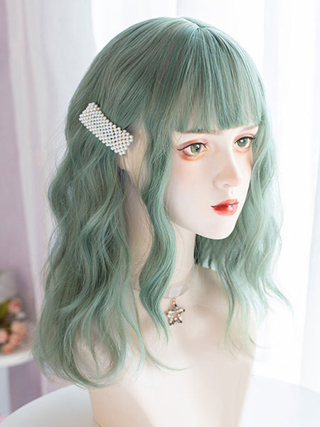 Harajuku Fashion Lolita Wig Green Medium Heat-resistant Fiber Lolita Accessories