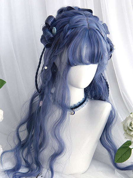 Harajuku Fashion Lolita Wigs Blue Long Heat-resistant Fiber Lolita Accessories