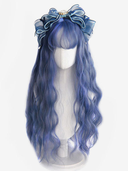 Harajuku Fashion Lolita Wigs Blue Long Heat-resistant Fiber Lolita Accessories