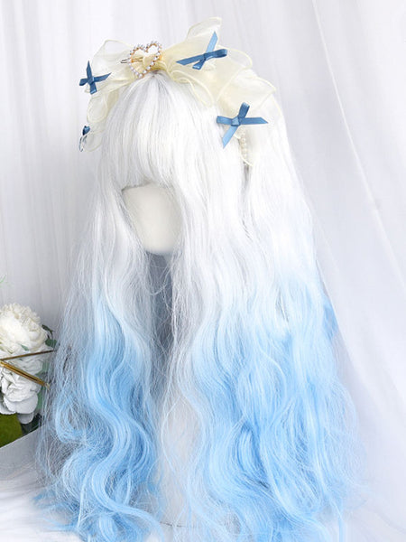 Harajuku Fashion Lolita Wigs Long Heat-resistant Fiber Light Sky Blue Lolita Accessories