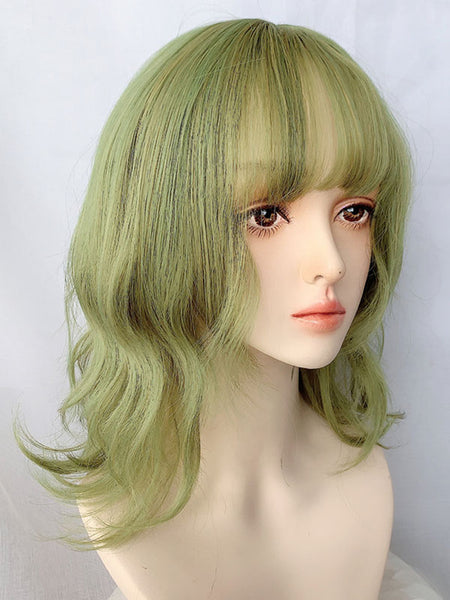 Harajuku Fashion Lolita Wigs Short Heat-resistant Fiber Green Lolita Accessories