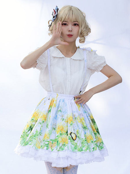 Idol clothes Lolita SK Angel Beats Ruffles As Image Floral Print Lolita Skirts