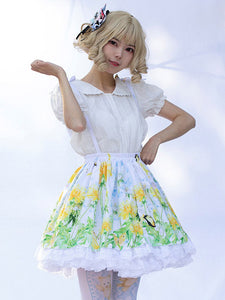 Idol clothes Lolita SK Angel Beats Ruffles As Image Floral Print Lolita Skirts