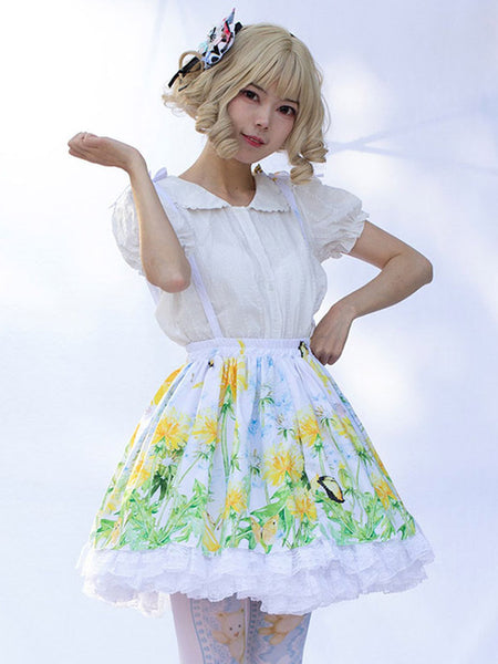 Idol clothes Lolita SK Angel Beats Ruffles As Image Floral Print Lolita Skirts