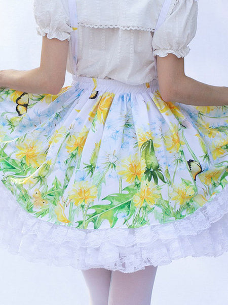 Idol clothes Lolita SK Angel Beats Ruffles As Image Floral Print Lolita Skirts