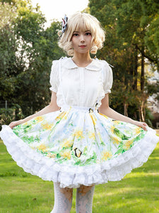 Idol clothes Lolita SK Angel Beats Ruffles As Image Floral Print Lolita Skirts