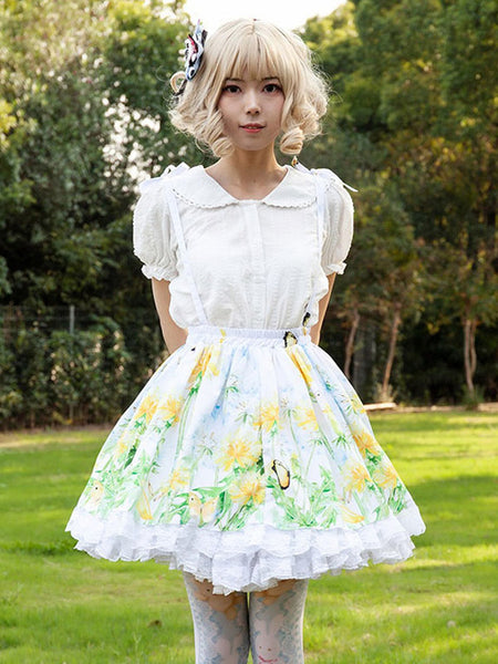 Idol clothes Lolita SK Angel Beats Ruffles As Image Floral Print Lolita Skirts