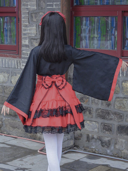 Japanese Style Maid Lolita Costumes Lolita Dresses Polyester Ruffles Kimono Long Sleeves Dress