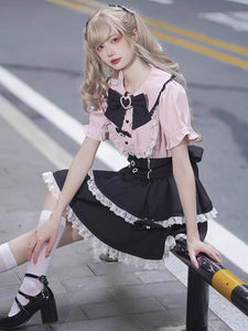 Jirai Kei Skirt High Waist Lace Trim Skirt Sweet Lolita Skirt Black Lace Ruffles Lolita Skirts