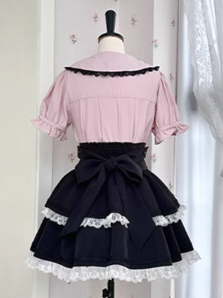 Jirai Kei Skirt High Waist Lace Trim Skirt Sweet Lolita Skirt Black Lace Ruffles Lolita Skirts