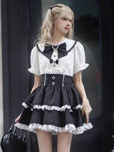 Jirai Kei Skirt High Waist Lace Trim Skirt Sweet Lolita Skirt Black Lace Ruffles Lolita Skirts