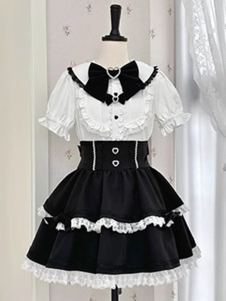 Jirai Kei Skirt High Waist Lace Trim Skirt Sweet Lolita Skirt Black Lace Ruffles Lolita Skirts