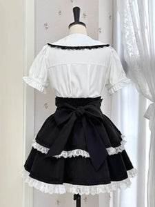 Jirai Kei Skirt High Waist Lace Trim Skirt Sweet Lolita Skirt Black Lace Ruffles Lolita Skirts