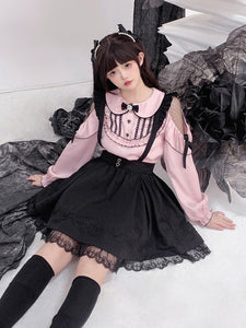 Jirai Kei Top Blouses Bows Ruffles Lolita Top Long Sleeves Blouse Pink Sweet Lolita Shirt