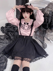 Jirai Kei Top Blouses Bows Ruffles Lolita Top Long Sleeves Blouse Pink Sweet Lolita Shirt