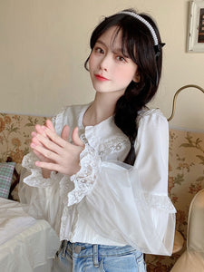 Lace Ruffles Lolita Blouses Lolita Top Long Sleeves Blouse White Lolita Shirt