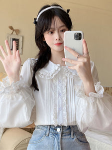 Lace Ruffles Lolita Blouses Lolita Top Long Sleeves Blouse White Lolita Shirt